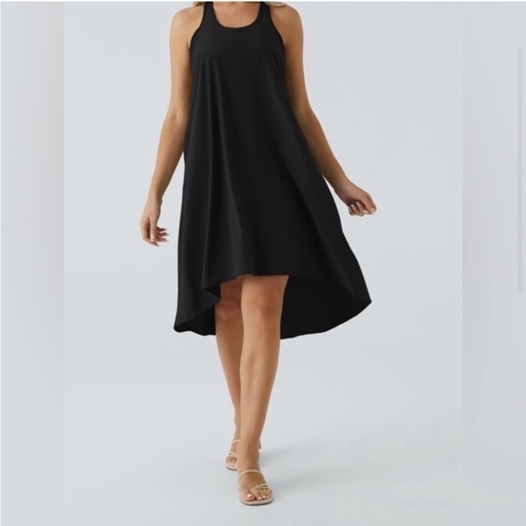 NWT Halara Breezeful Racerback Side Pocket Midi Black Dress Black Medium - Picture 3 of 7